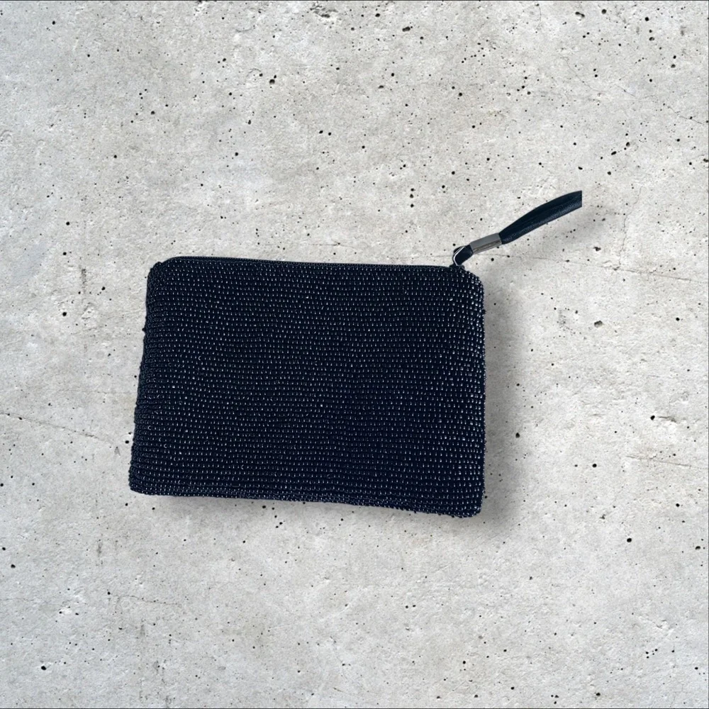 Black Beaded Clutch red bottom  high heel